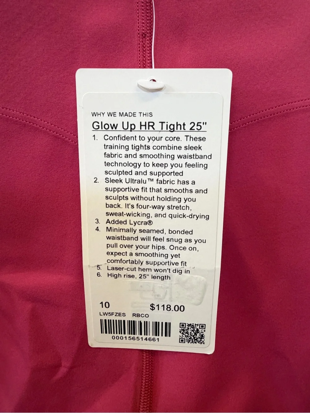 Lululemon Glow Up HR Tight 25” Raspberry Pink Size 10 NWT